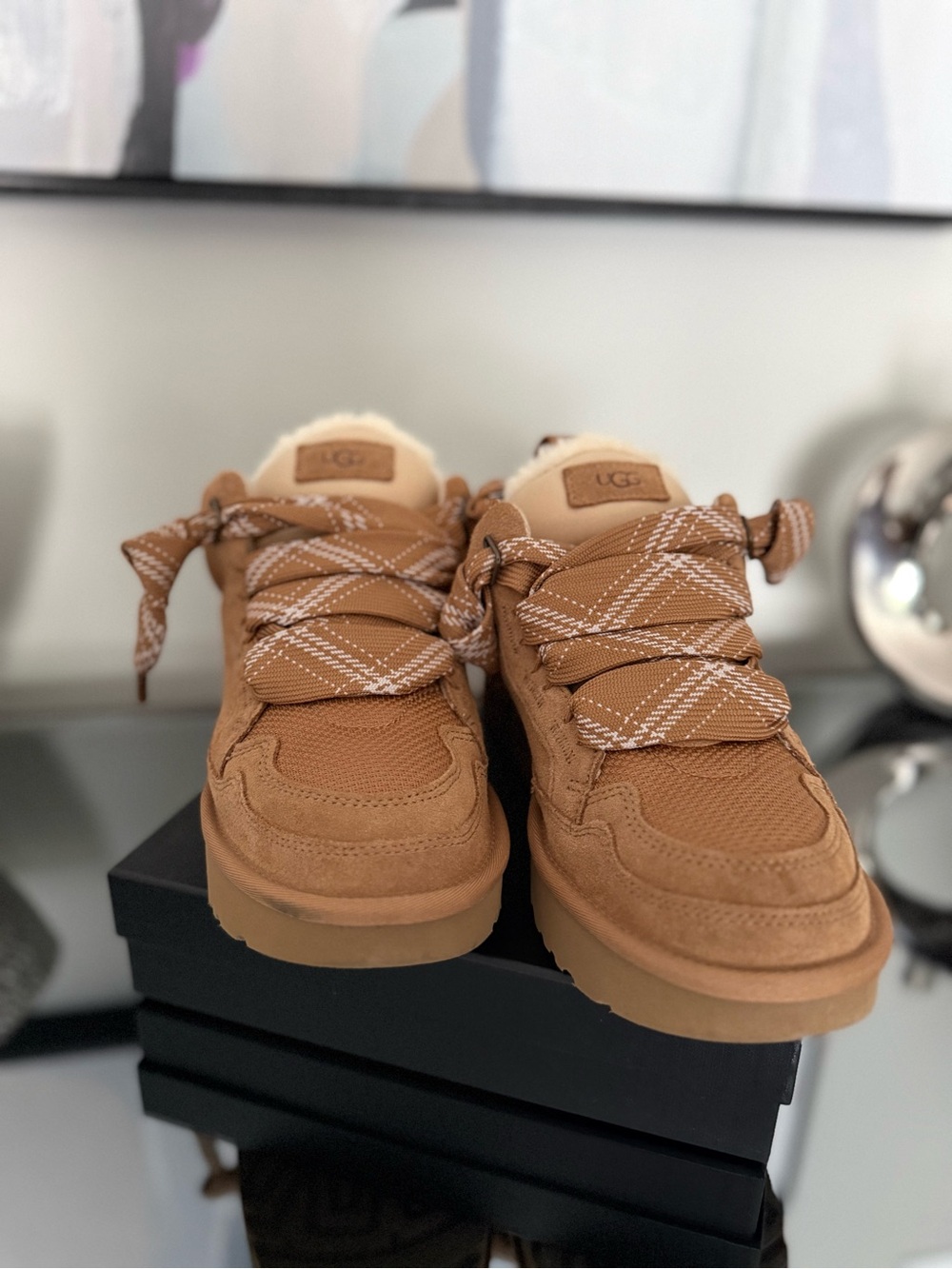 UGG Lowmel Suede Shearling-Lined Sneakers - Picture 4 of 8
